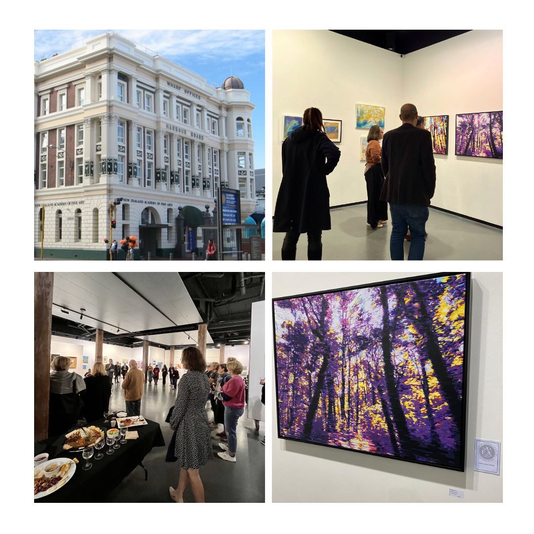 Alex DiMercurio’s award-winning forest painting Wandering Wonders exhibited at the 2024 NZ Academy of Fine Arts Autumn Exhibition