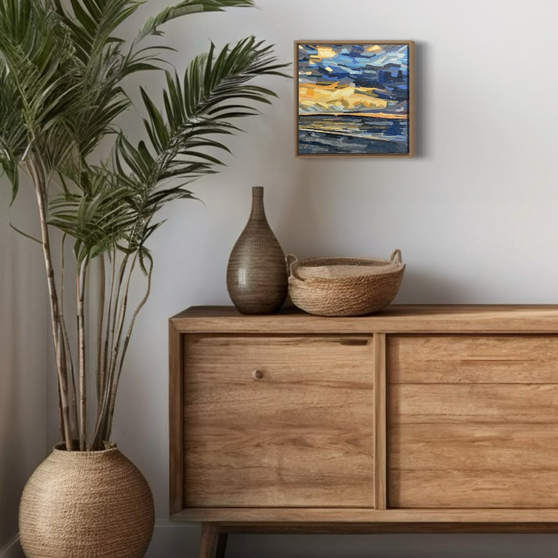 A Sky We Once Knew above wood console