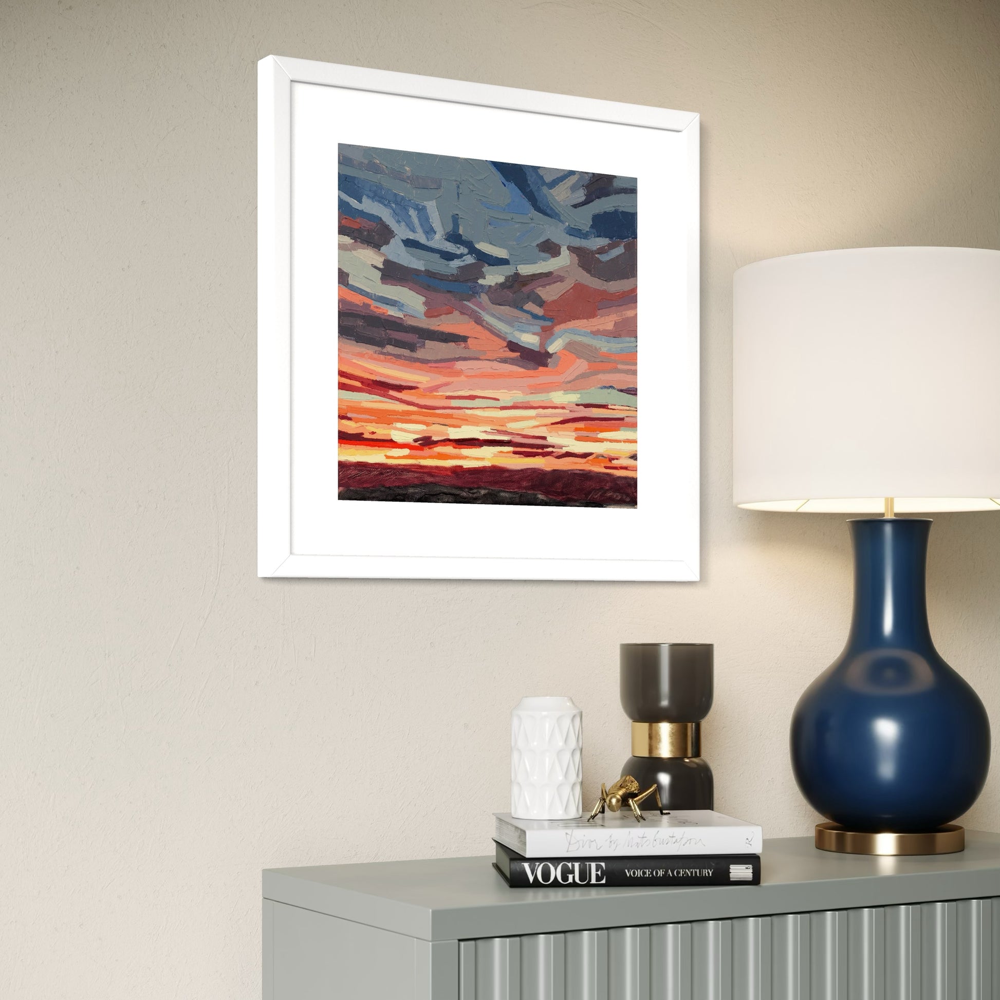 Clouds_1_-_Framed_Mounted_Print_in_situ_-_blue_console_side